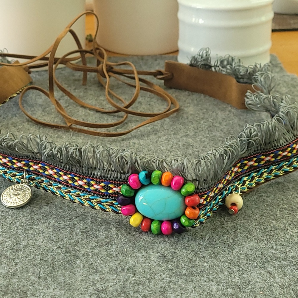 Boho Beaded Fringe Hat Band Headband Turquoise-Style Accent 20"